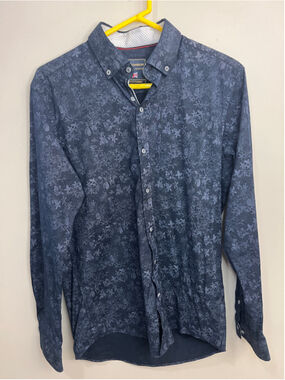 Men's Guide London Navy Floral Print Long Sleeve Button Down Shirt
